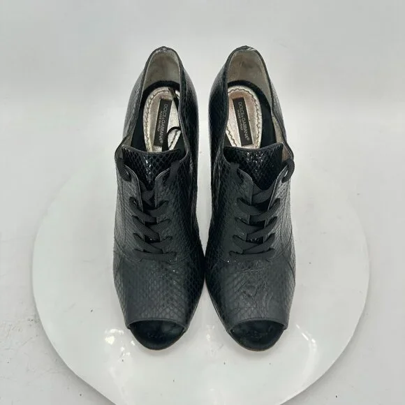 Dolce Gabbana Women Size EU 38.5 US 8.5 Black Snakeskin Leather Block High Heel - Picture 3 of 10